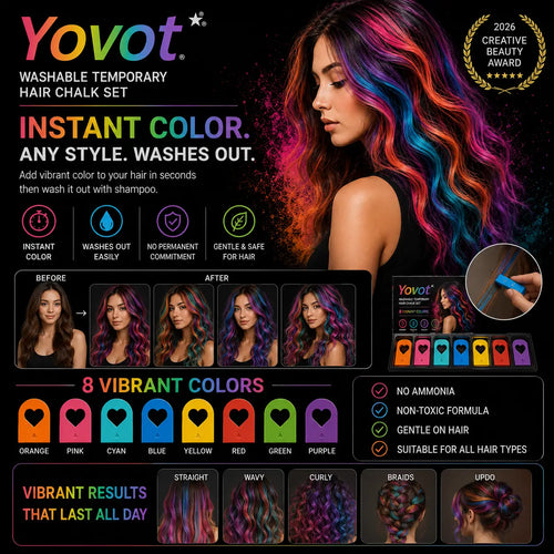 Yovot®  Washable Temporary Hair Chalk Set - Portable